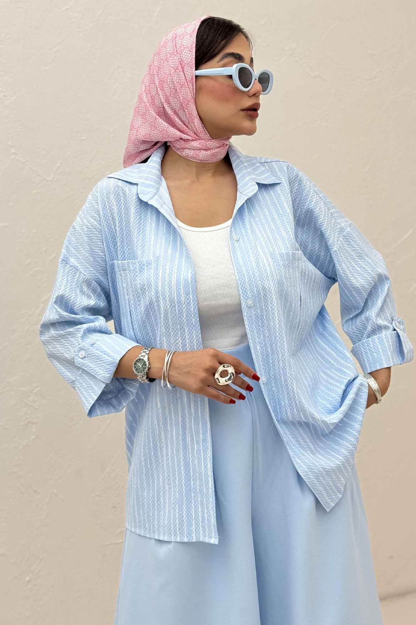 شومیز مانتویی راه راه زارا پاگن دار