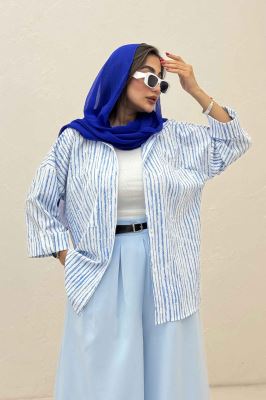 شومیز مانتویی راه راه زارا پاگن دار