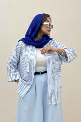 شومیز مانتویی راه راه زارا پاگن دار