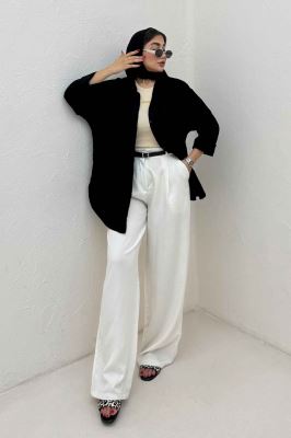 مانتو لینن پایین هلال بلند دو جیب TR