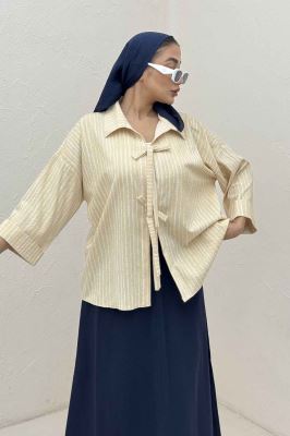 مانتو دو بند راه راه زارا پشت ریلی