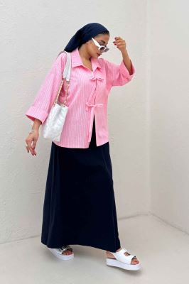 مانتو دو بند راه راه زارا پشت ریلی