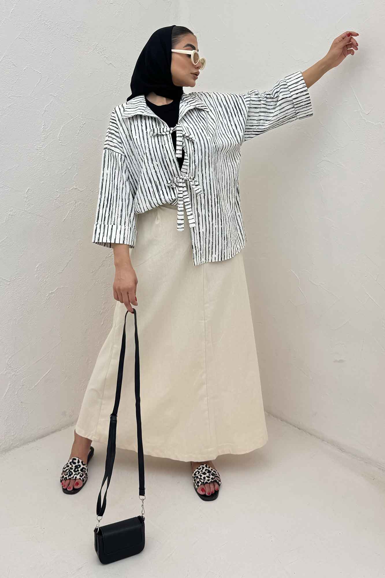 مانتو دو بند راه راه زارا پشت ریلی