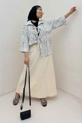 مانتو دو بند راه راه زارا پشت ریلی