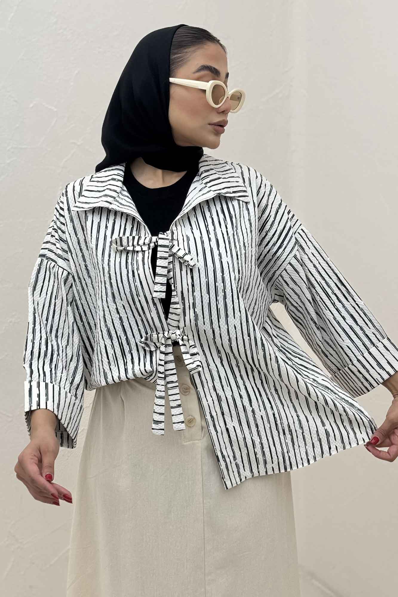 مانتو دو بند راه راه زارا پشت ریلی