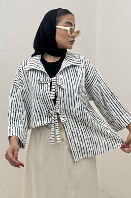 مانتو دو بند راه راه زارا پشت ریلی