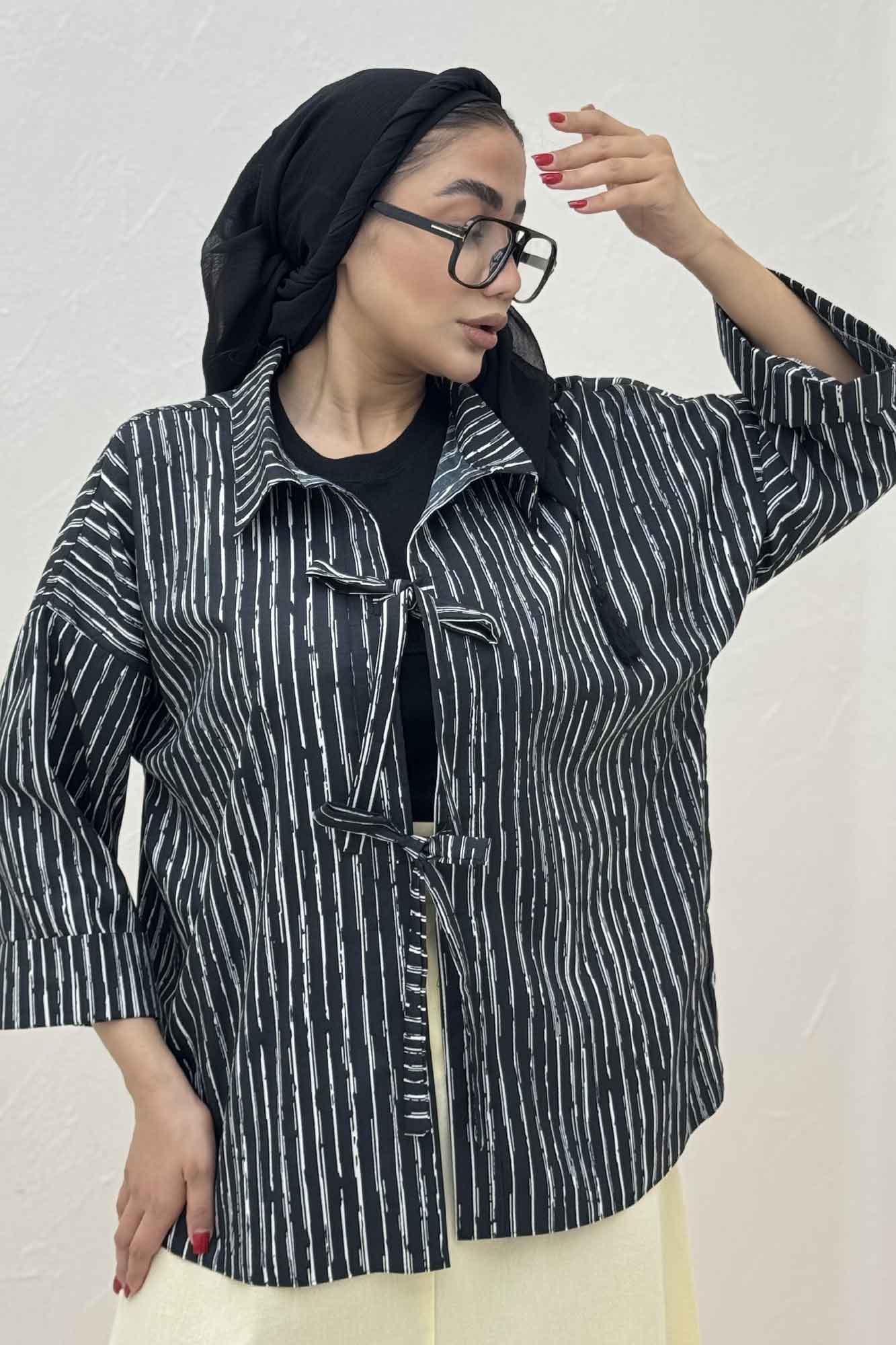 مانتو دو بند راه راه زارا پشت ریلی