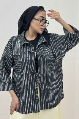 مانتو دو بند راه راه زارا پشت ریلی