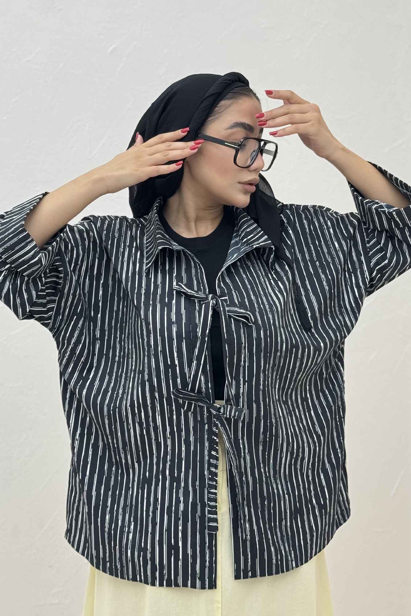 مانتو دو بند راه راه زارا پشت ریلی