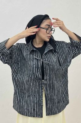 مانتو دو بند راه راه زارا پشت ریلی