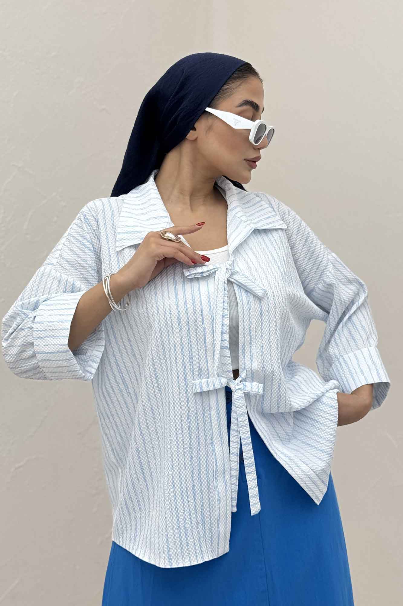 مانتو دو بند راه راه زارا پشت ریلی