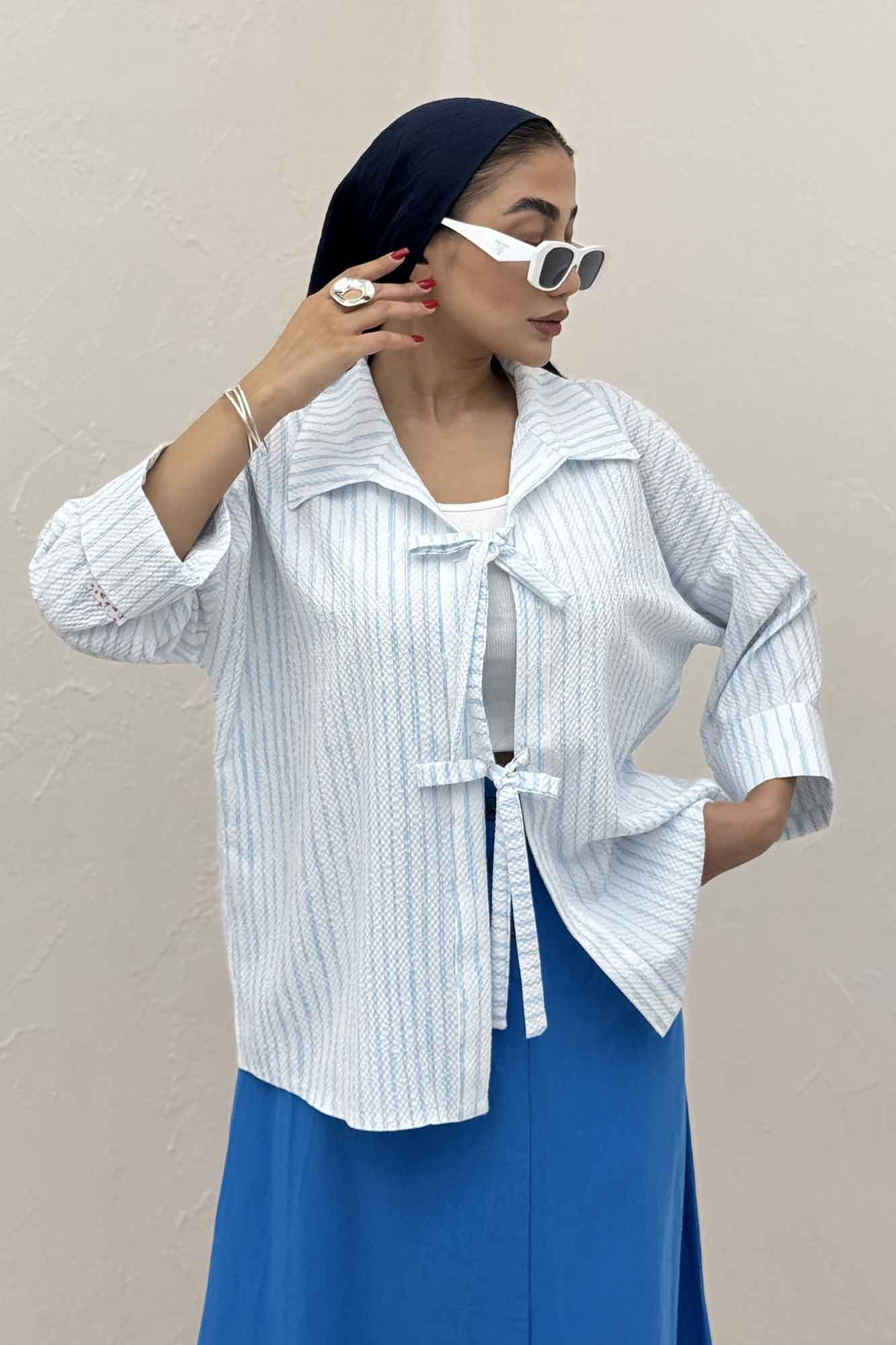 مانتو دو بند راه راه زارا پشت ریلی