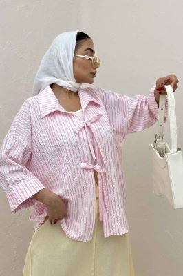 مانتو دو بند راه راه زارا پشت ریلی