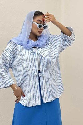 مانتو دو بند راه راه زارا پشت ریلی