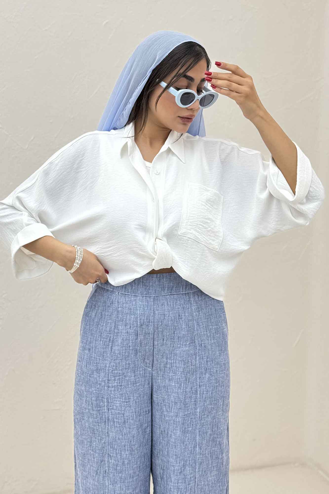 شومیز ابروبادی گره ای آستین پاکتی