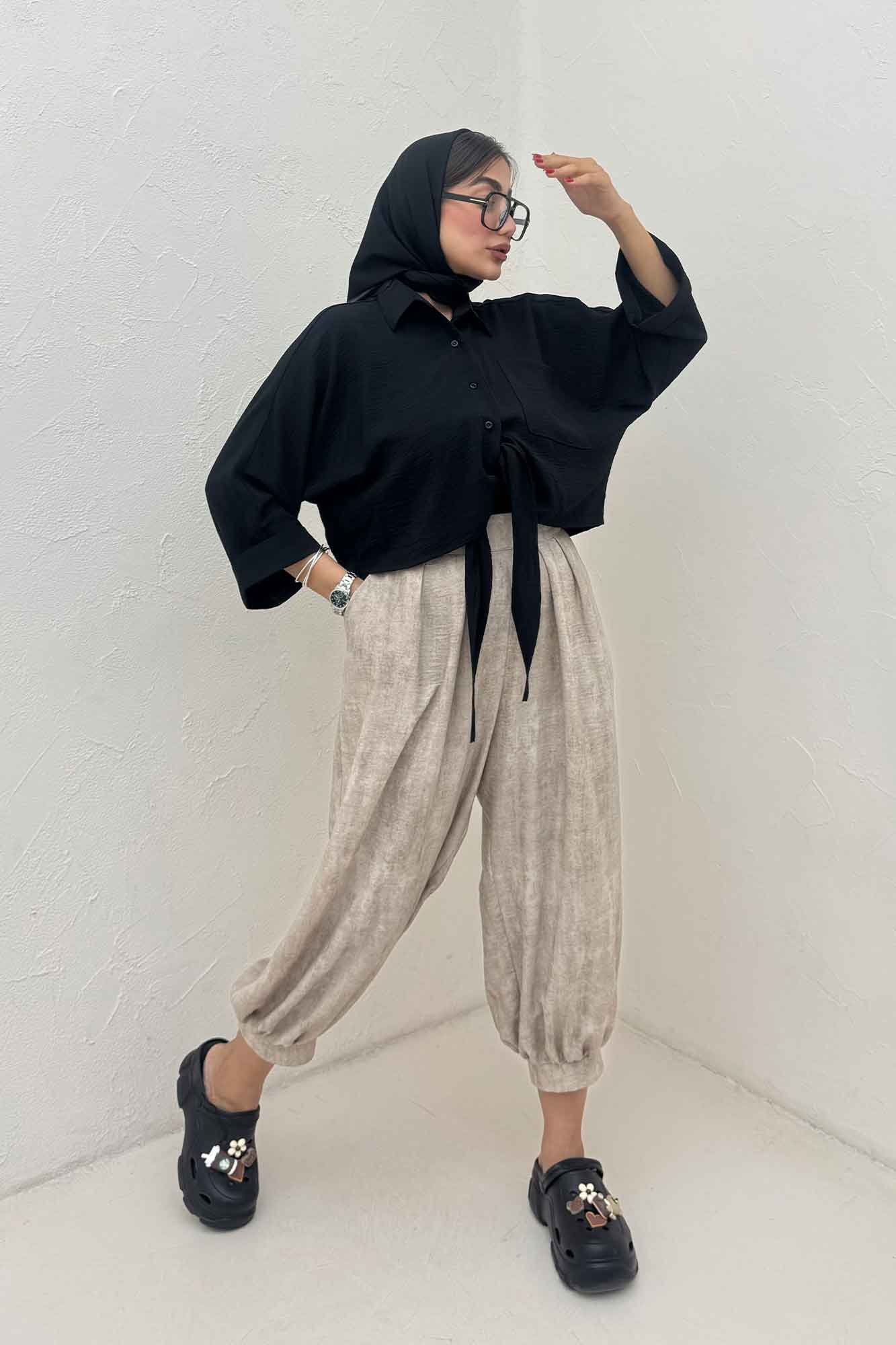 شومیز ابروبادی گره ای آستین پاکتی