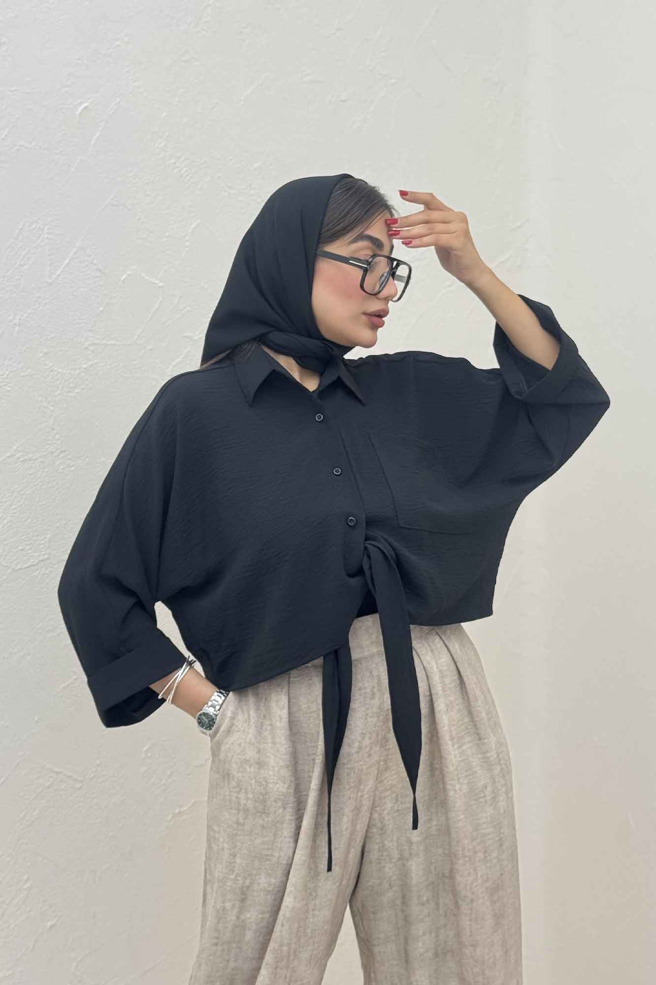 شومیز ابروبادی گره ای آستین پاکتی