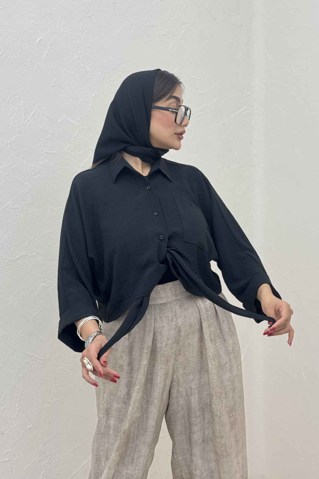 شومیز ابروبادی گره ای آستین پاکتی