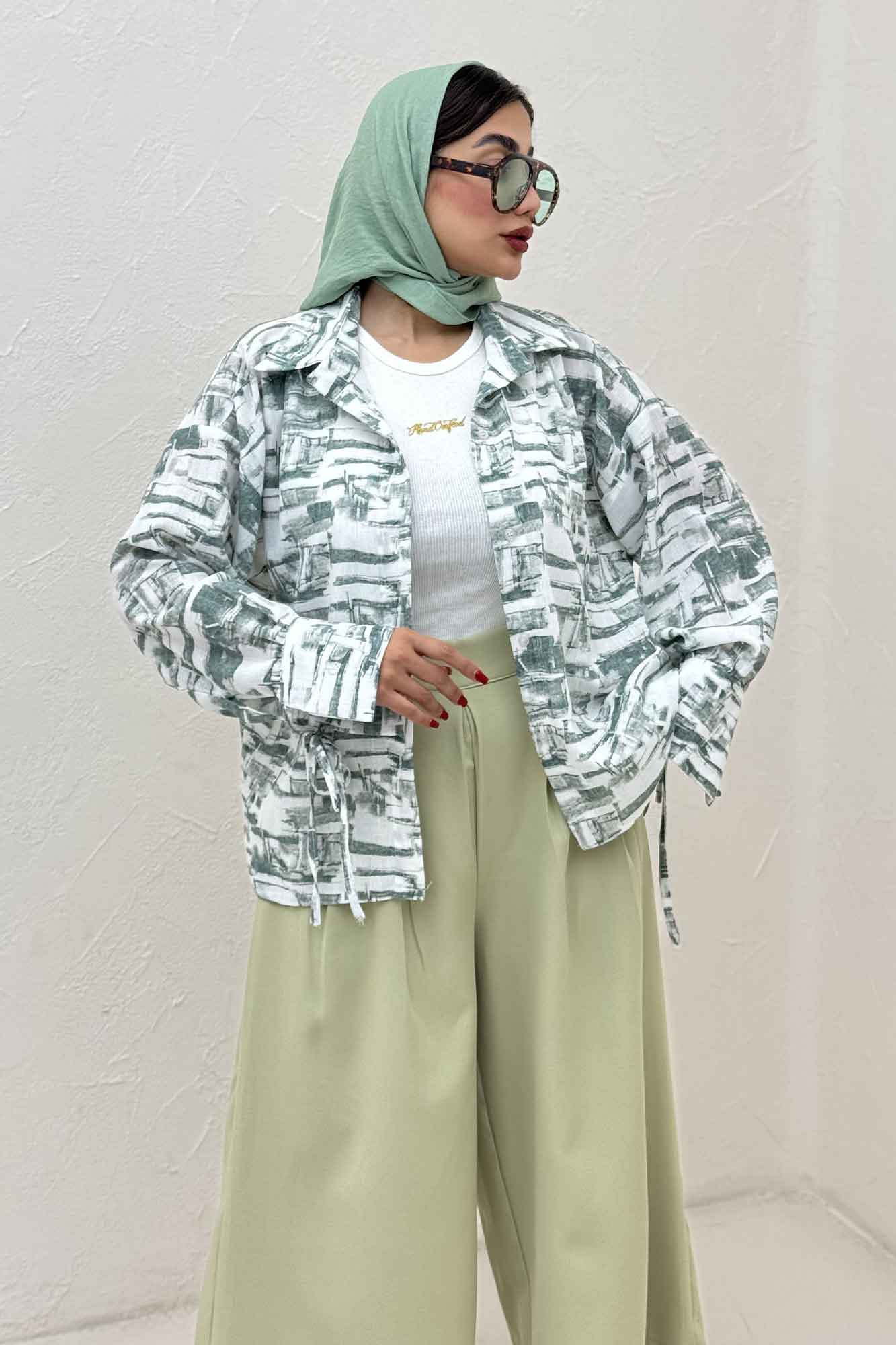 شومیز مانتویی لینن اسلپ بنددار کد 3