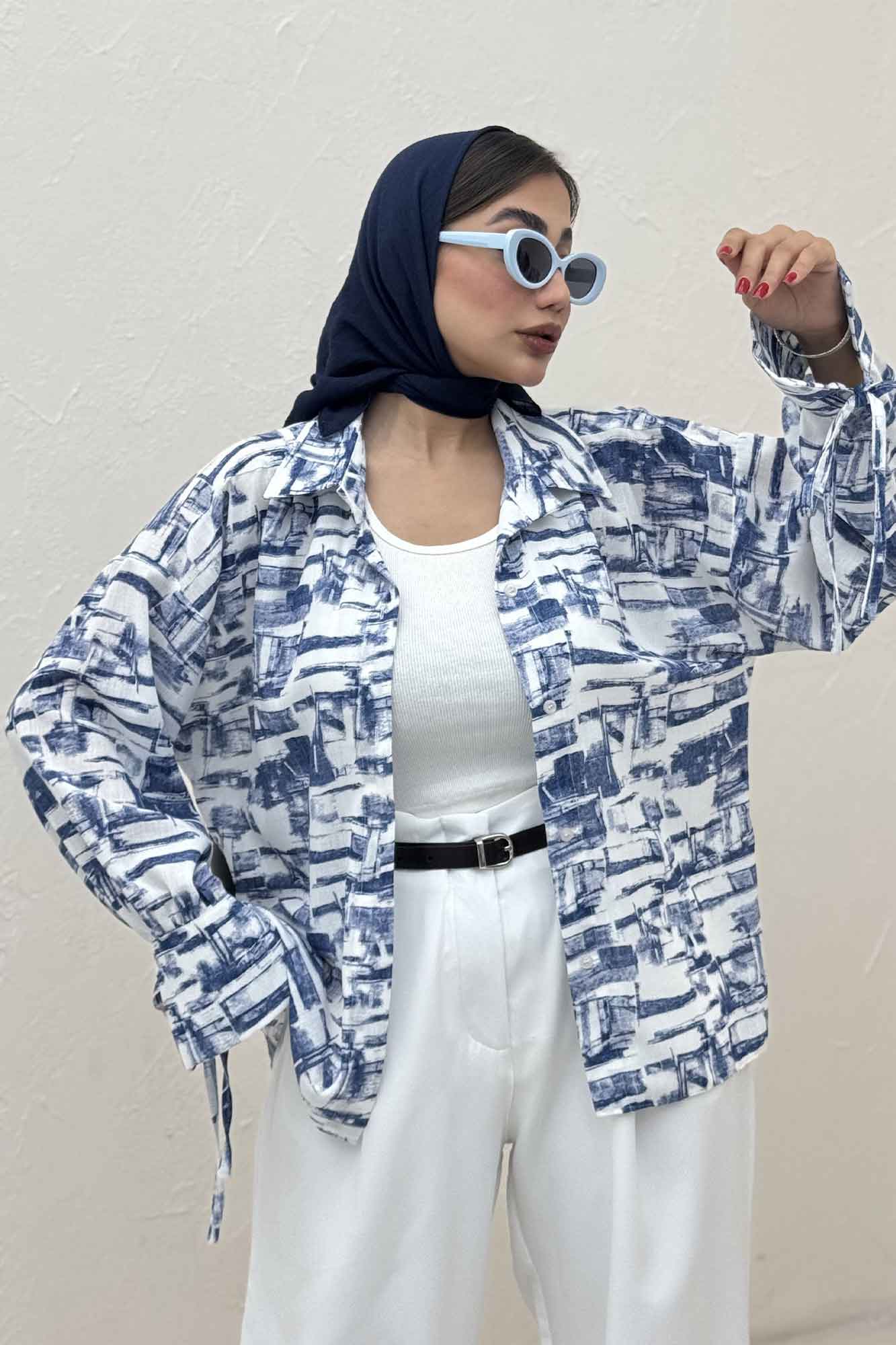 شومیز مانتویی لینن اسلپ بنددار کد 3