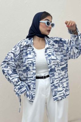 شومیز مانتویی لینن اسلپ بنددار کد 3