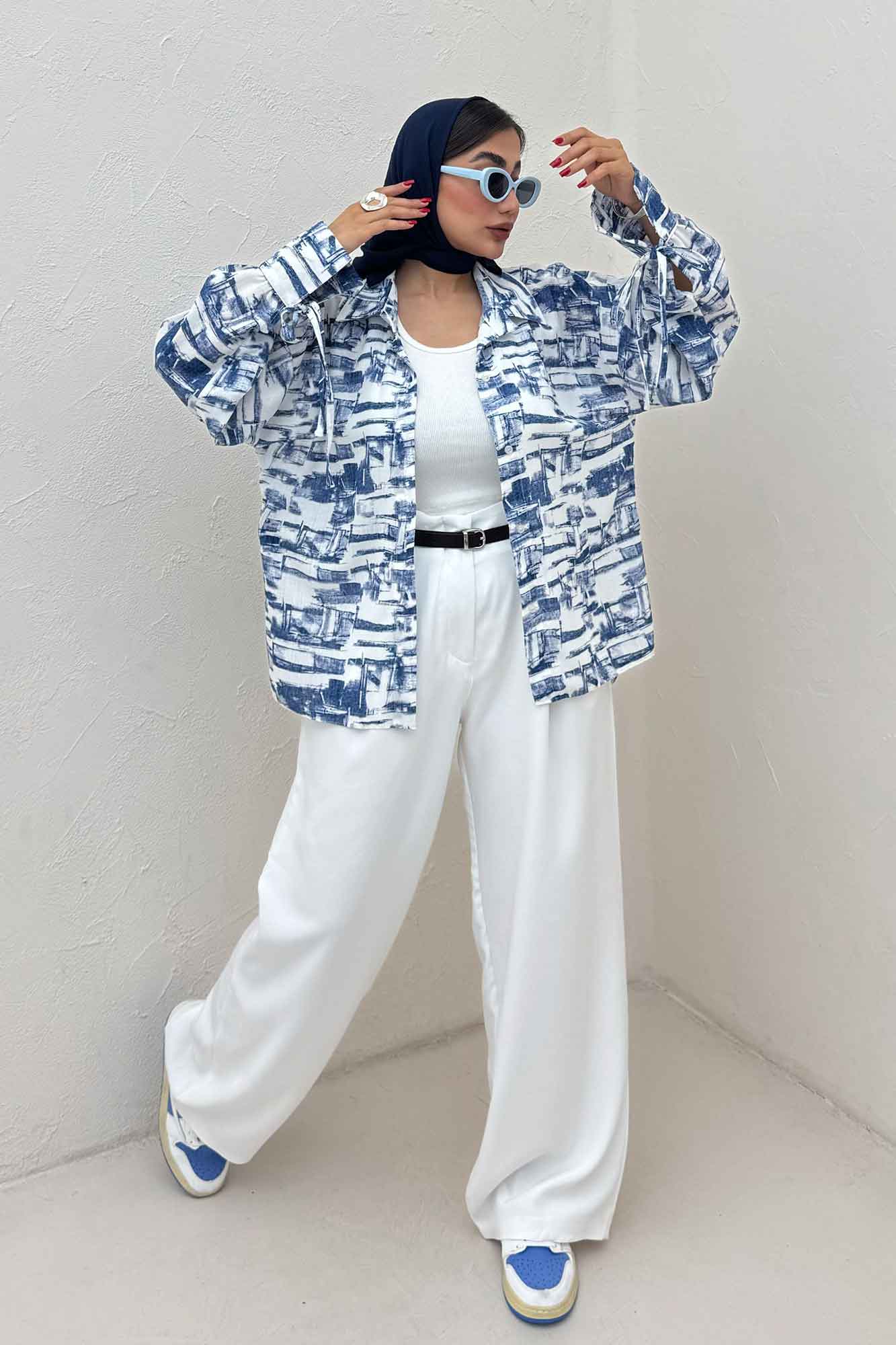 شومیز مانتویی لینن اسلپ بنددار کد 3