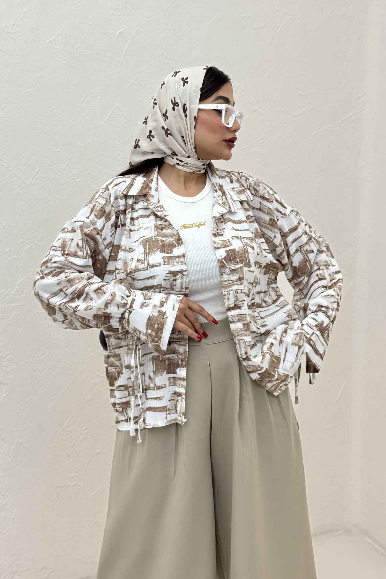 شومیز مانتویی لینن اسلپ بنددار کد 3