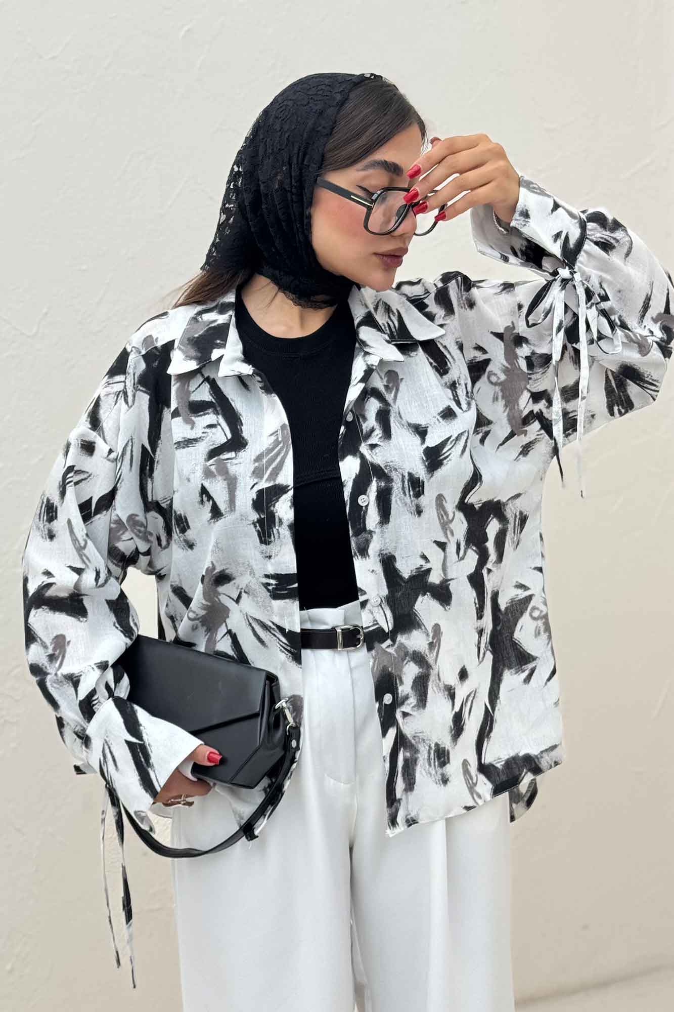 شومیز مانتویی لینن اسلپ بنددار کد 4