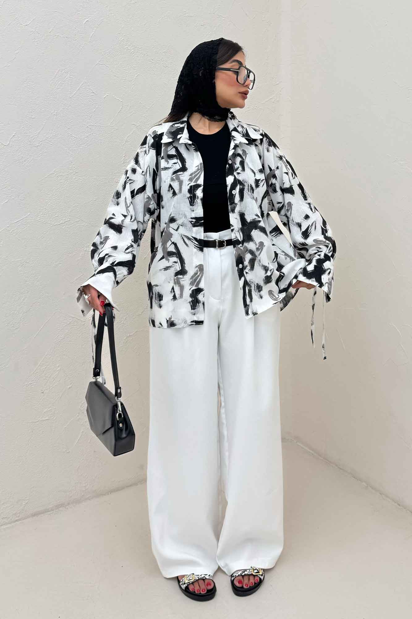 شومیز مانتویی لینن اسلپ بنددار کد 4