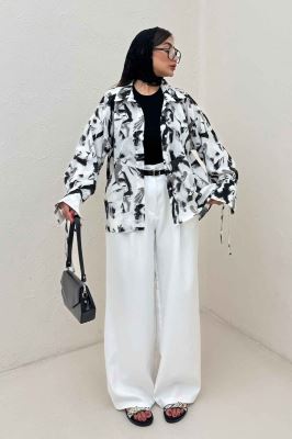 شومیز مانتویی لینن اسلپ بنددار کد 4