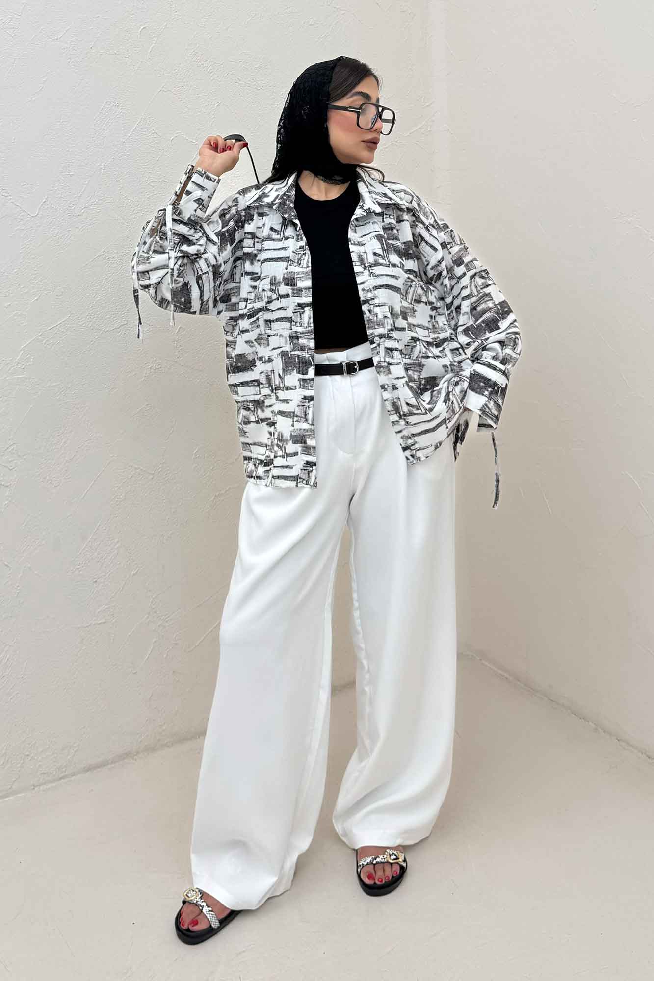 شومیز مانتویی لینن اسلپ بنددار کد 3