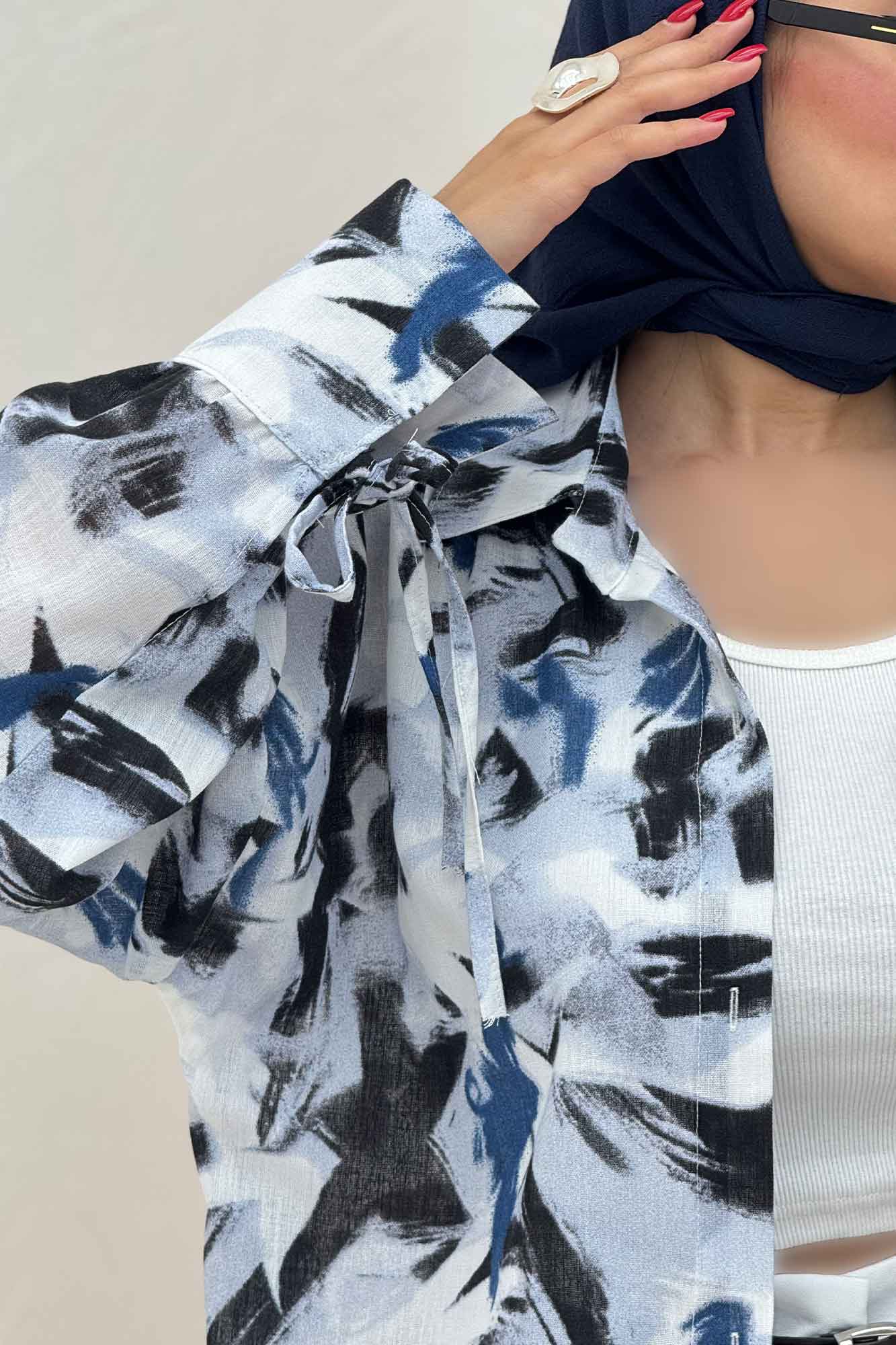 شومیز مانتویی لینن اسلپ بنددار کد 4