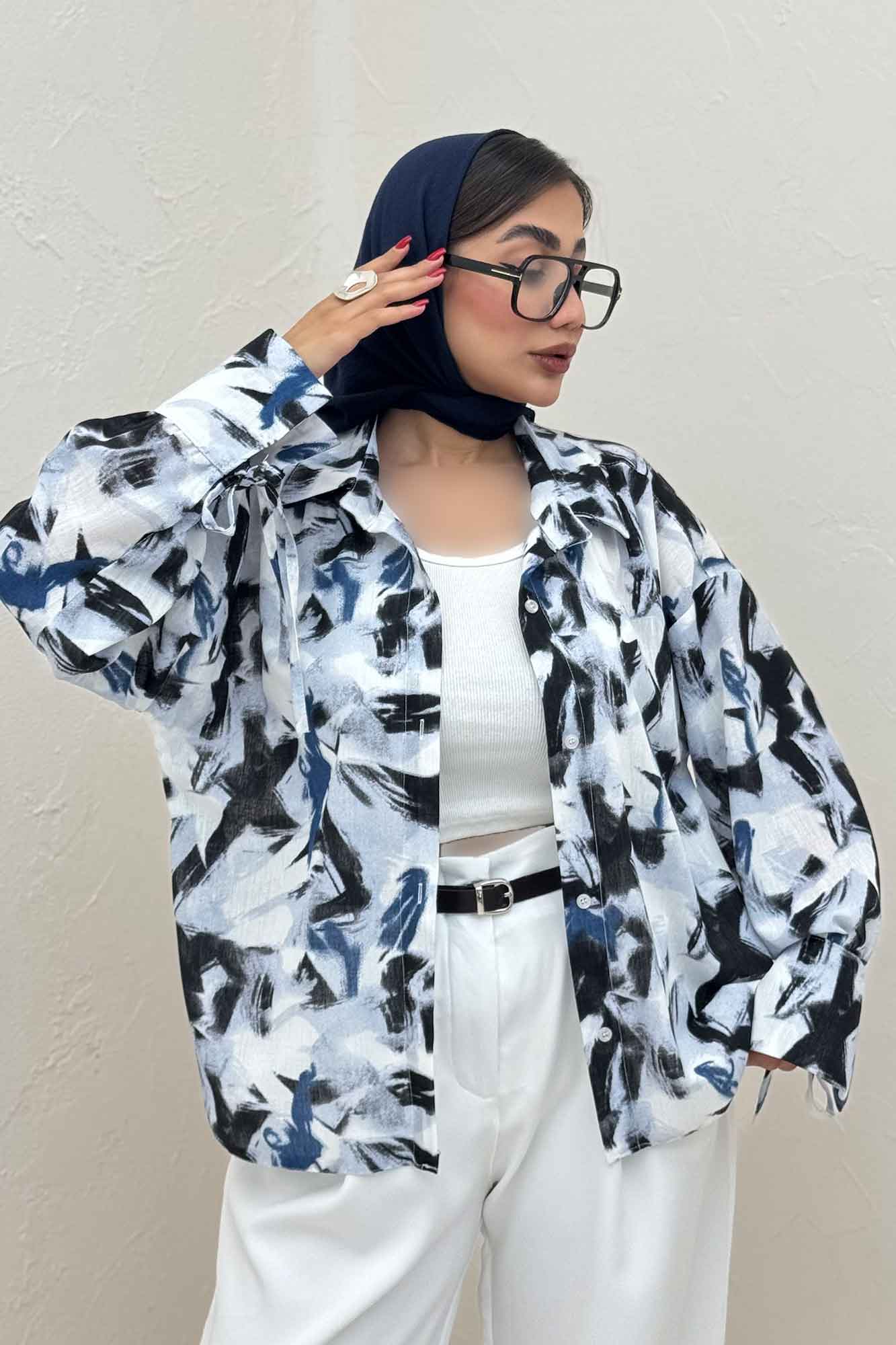 شومیز مانتویی لینن اسلپ بنددار کد 4