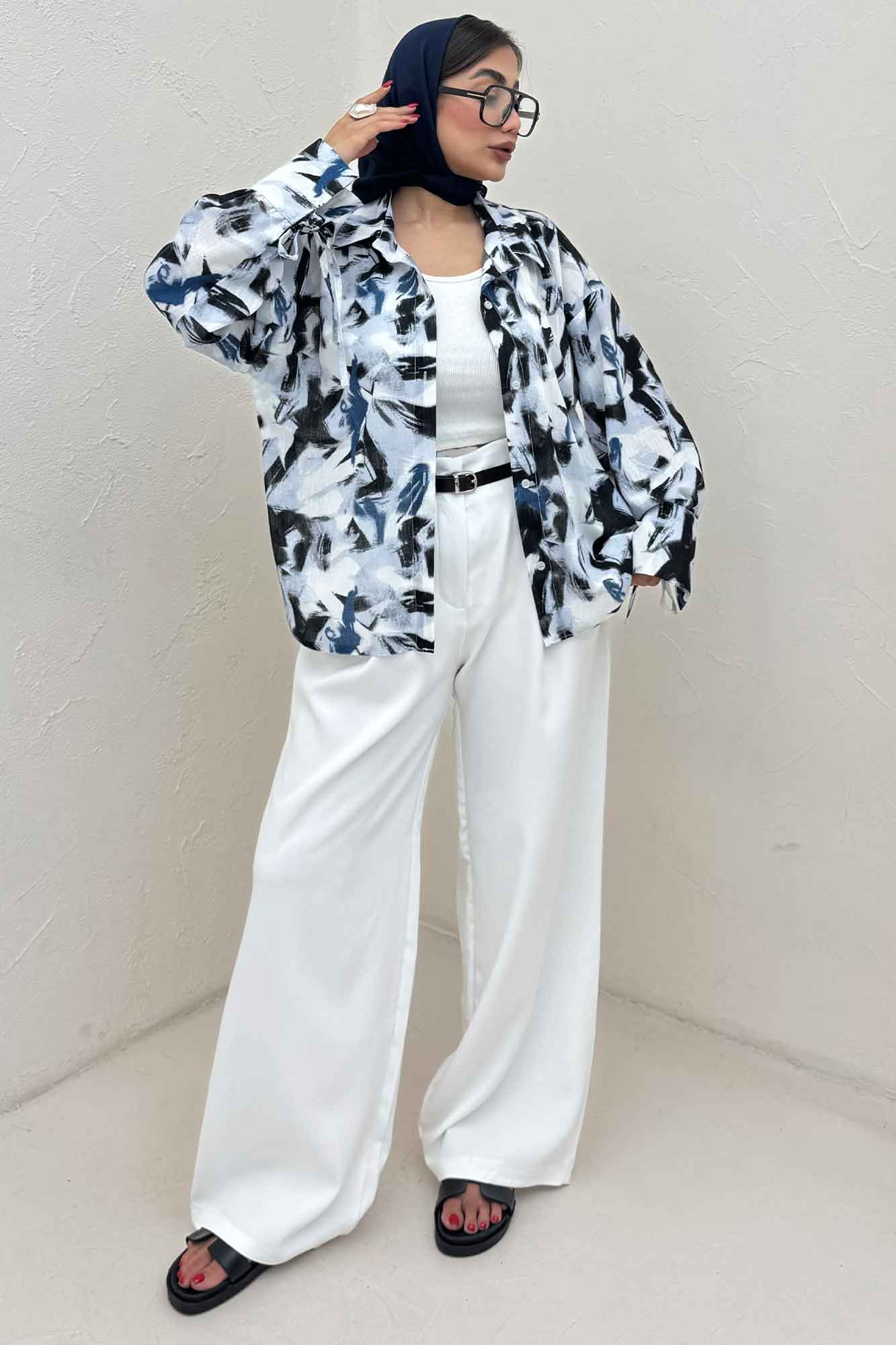 شومیز مانتویی لینن اسلپ بنددار کد 4