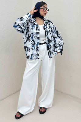 شومیز مانتویی لینن اسلپ بنددار کد 4