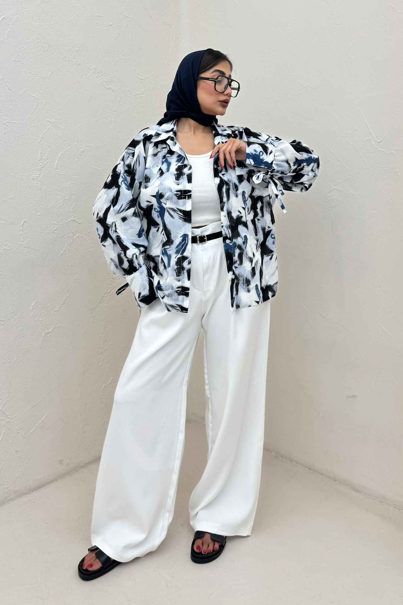 شومیز مانتویی لینن اسلپ بنددار کد 4