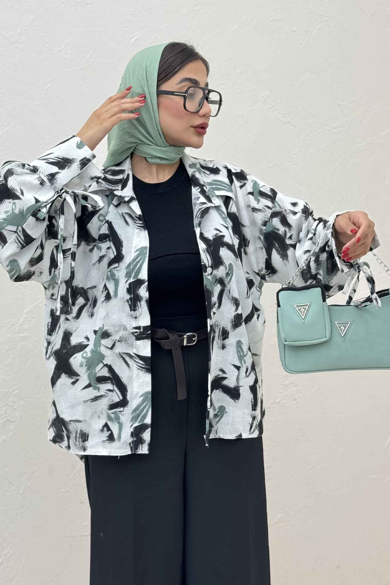 شومیز مانتویی لینن اسلپ بنددار کد 4