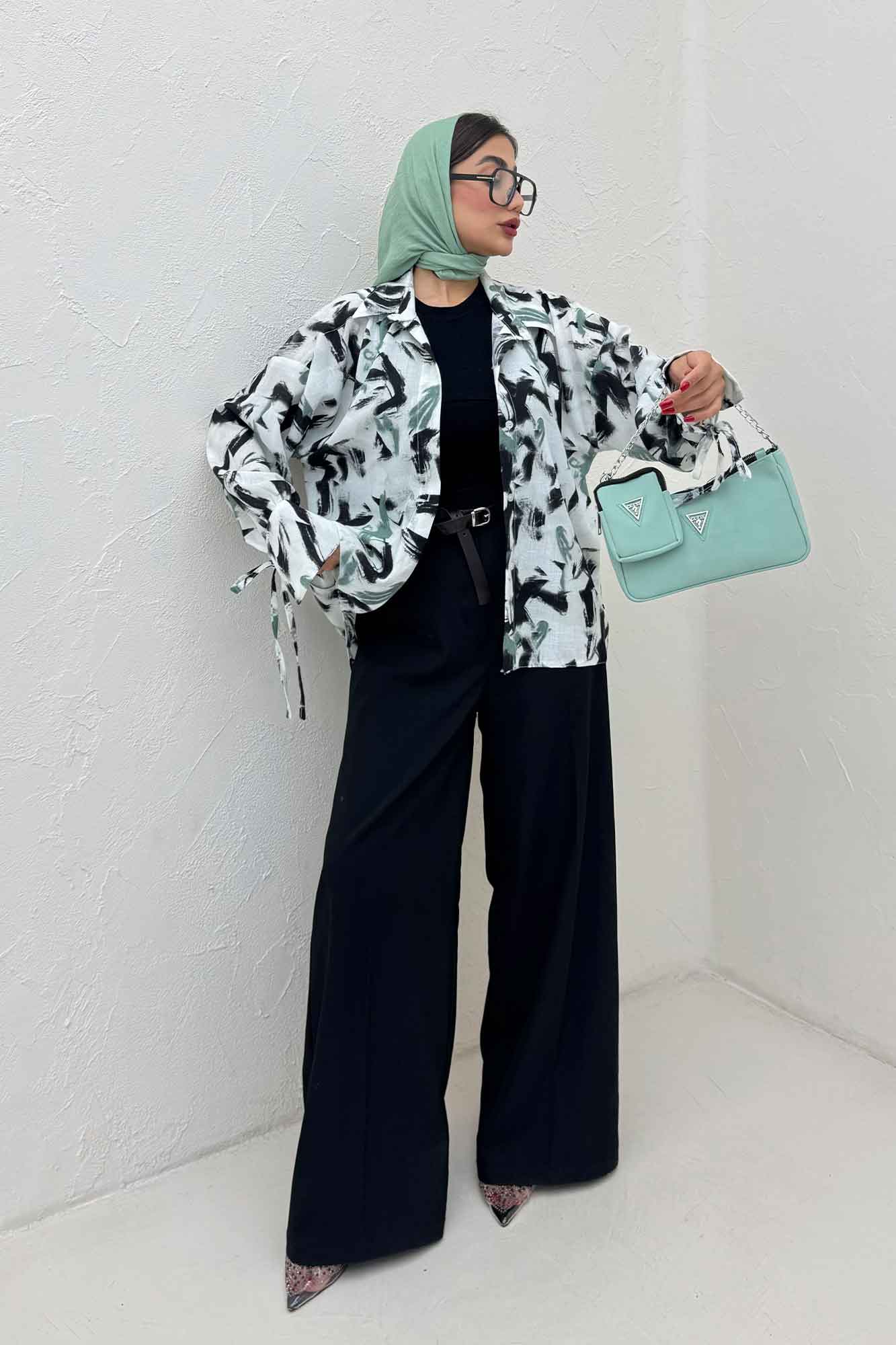 شومیز مانتویی لینن اسلپ بنددار کد 4