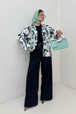 شومیز مانتویی لینن اسلپ بنددار کد 4