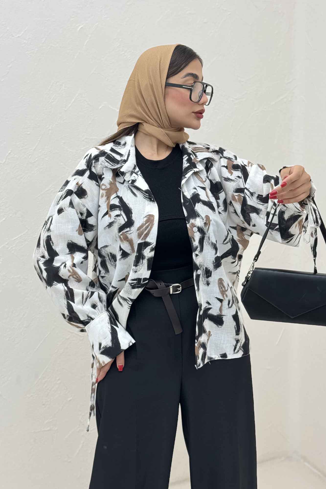 شومیز مانتویی لینن اسلپ بنددار کد 4