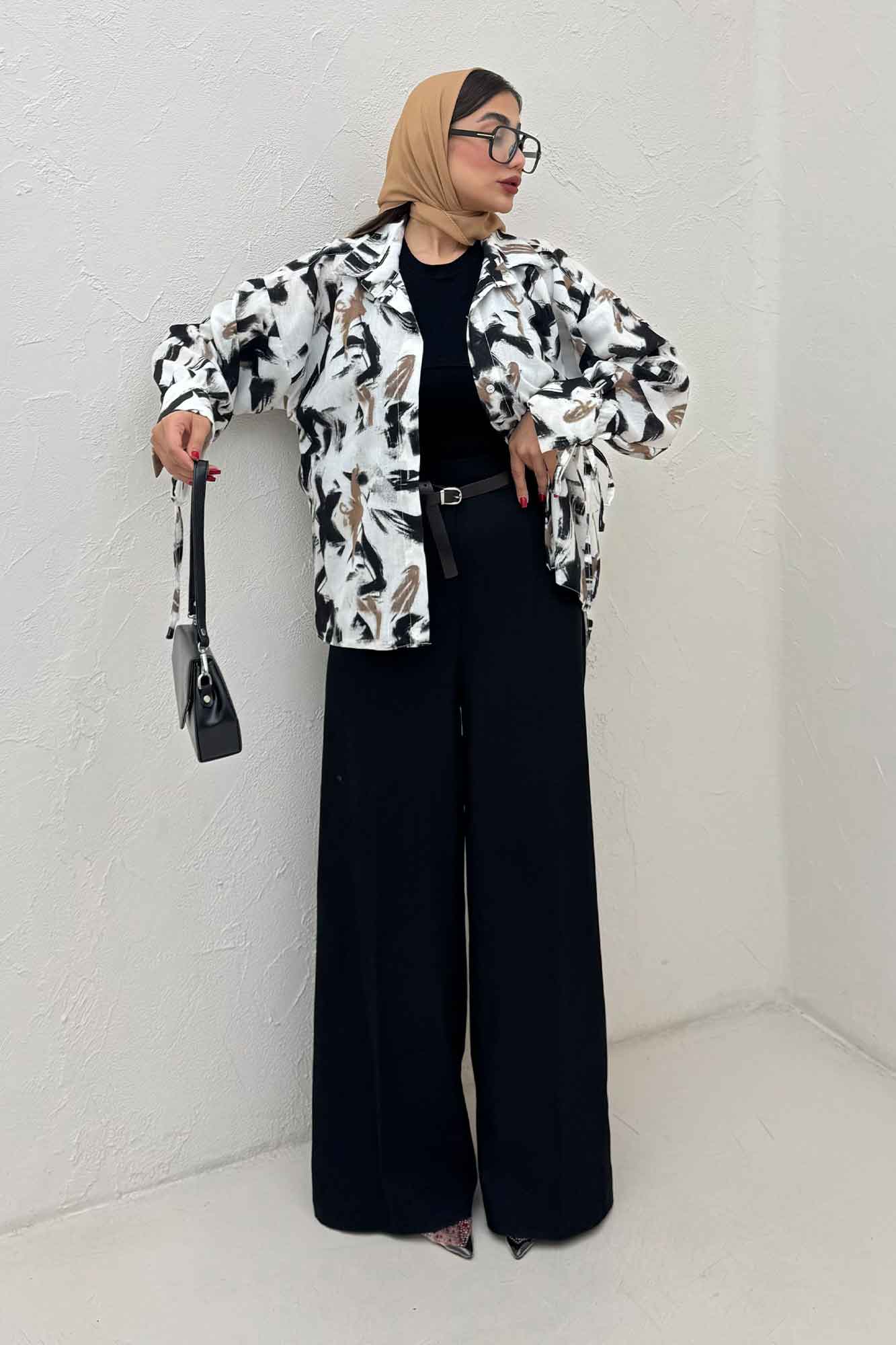 شومیز مانتویی لینن اسلپ بنددار کد 4