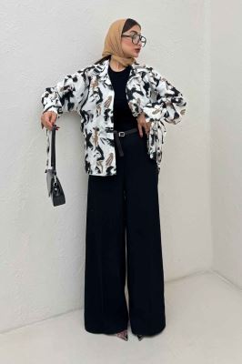 شومیز مانتویی لینن اسلپ بنددار کد 4