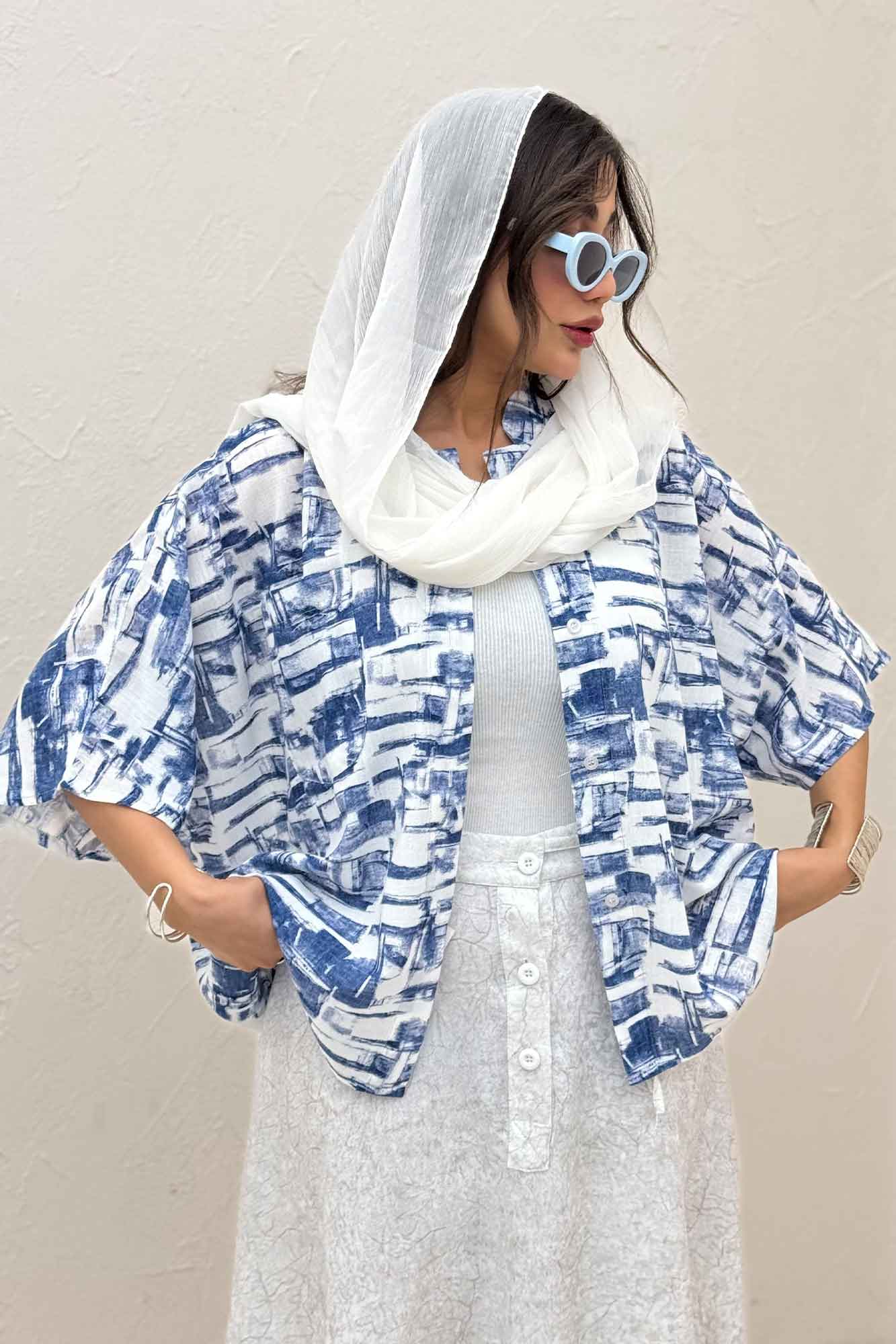 شومیز یقه سه سانت لینن اسلپ کد 3