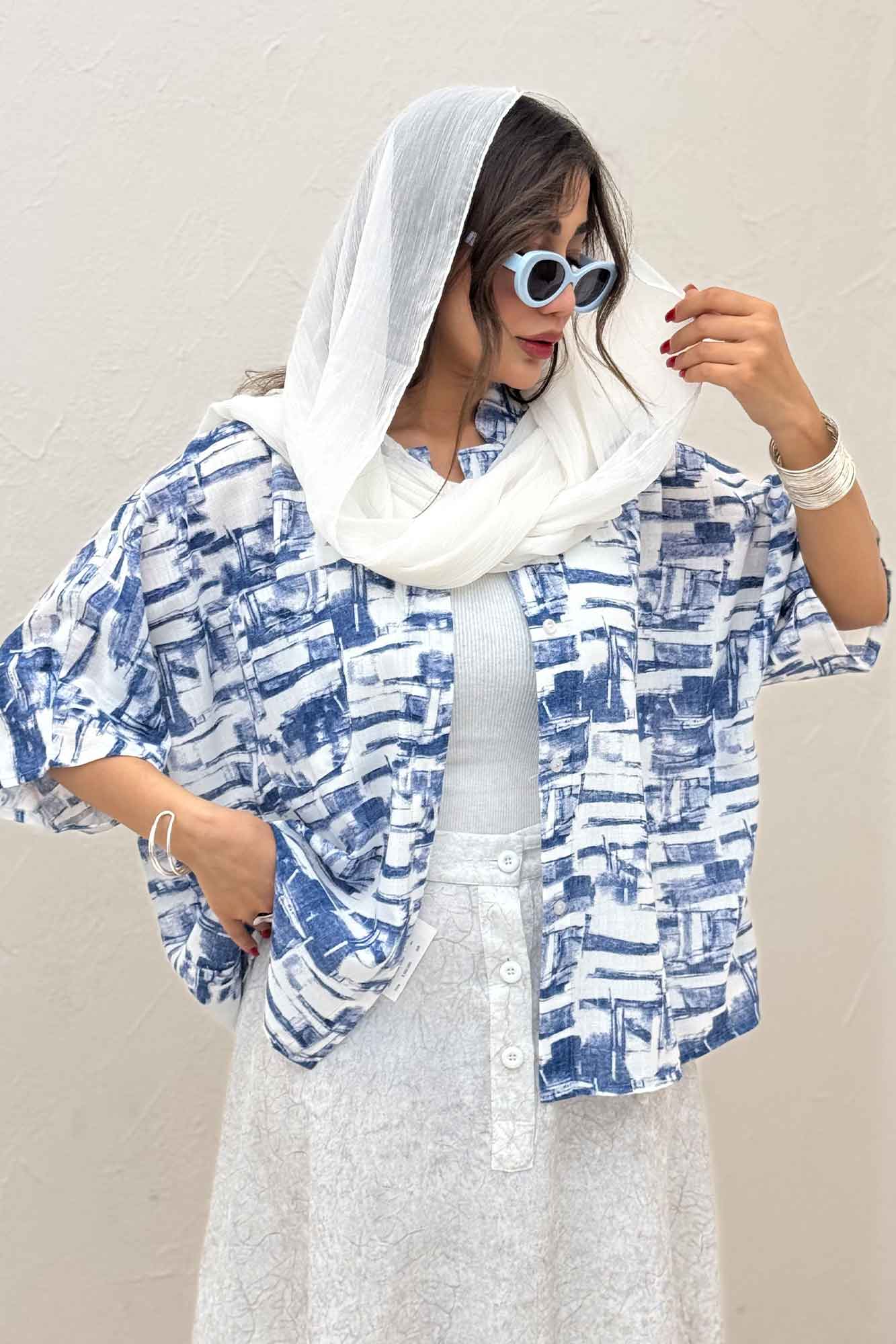 شومیز یقه سه سانت لینن اسلپ کد 3