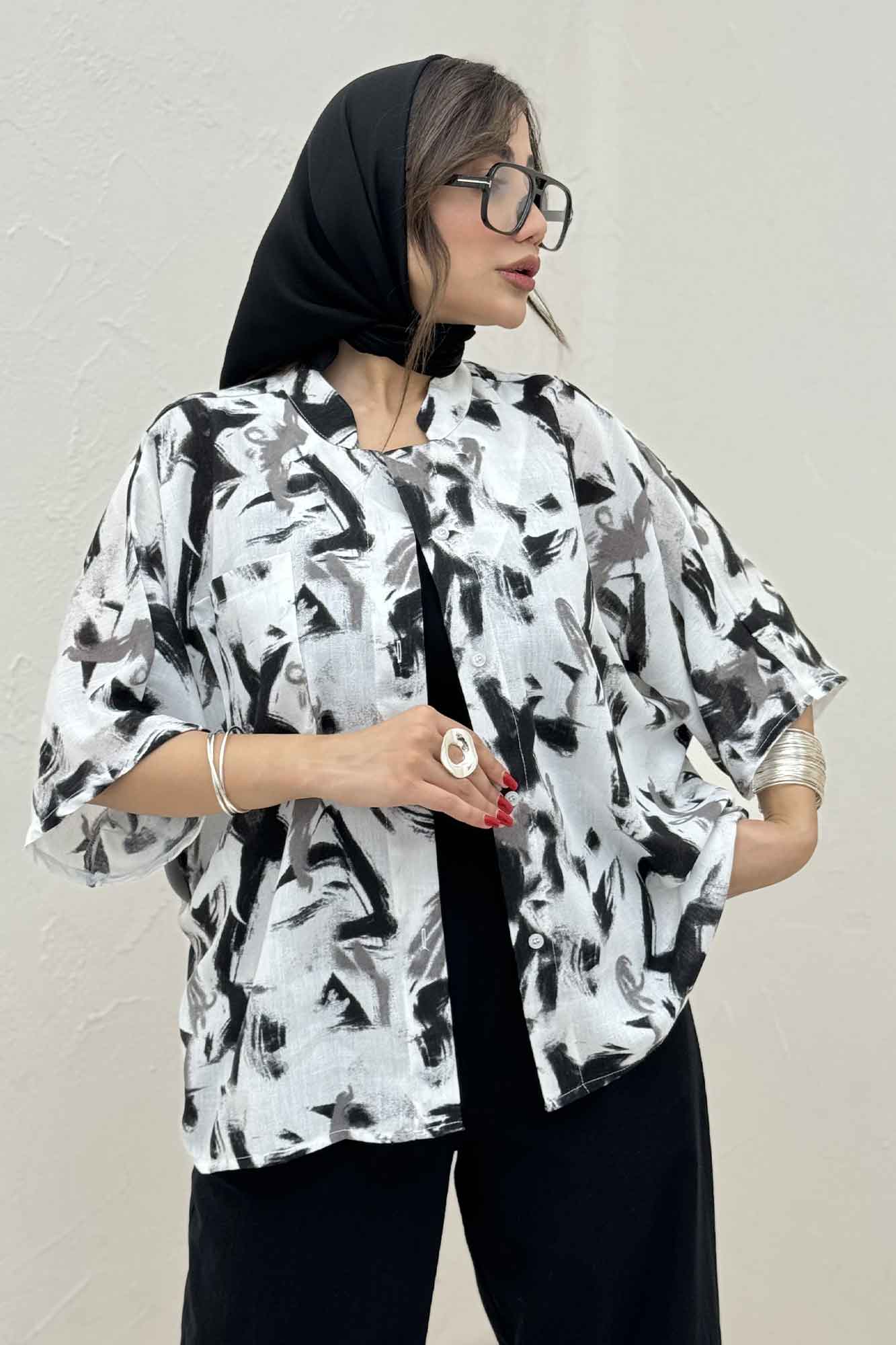 شومیز یقه سه سانت لینن اسلپ کد 4