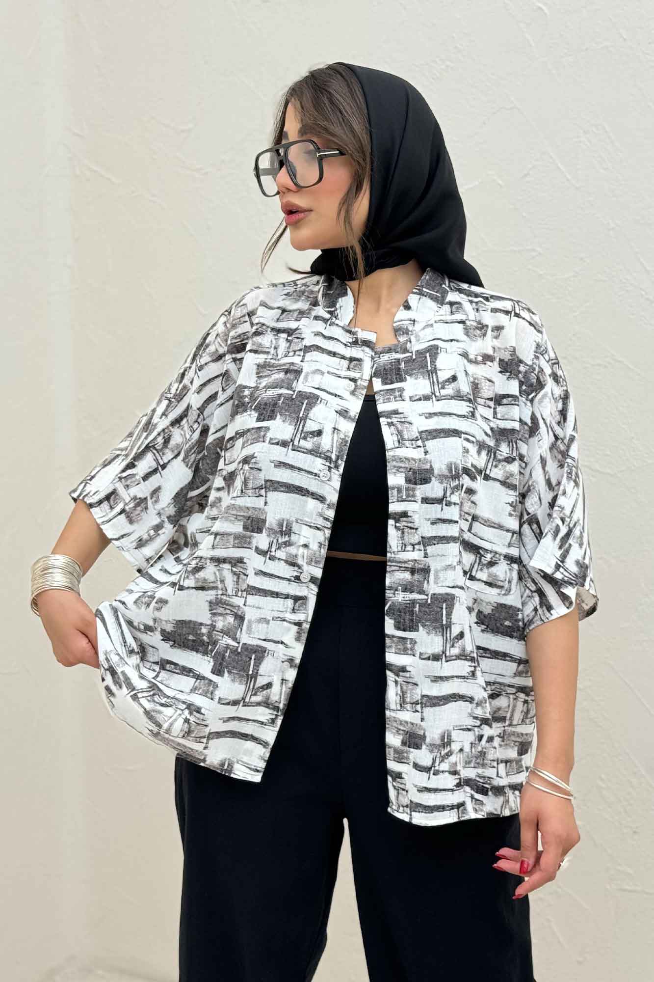 شومیز یقه سه سانت لینن اسلپ کد 3