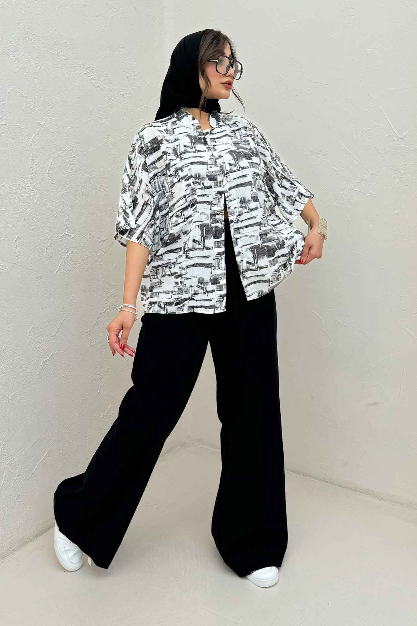 شومیز یقه سه سانت لینن اسلپ کد 3