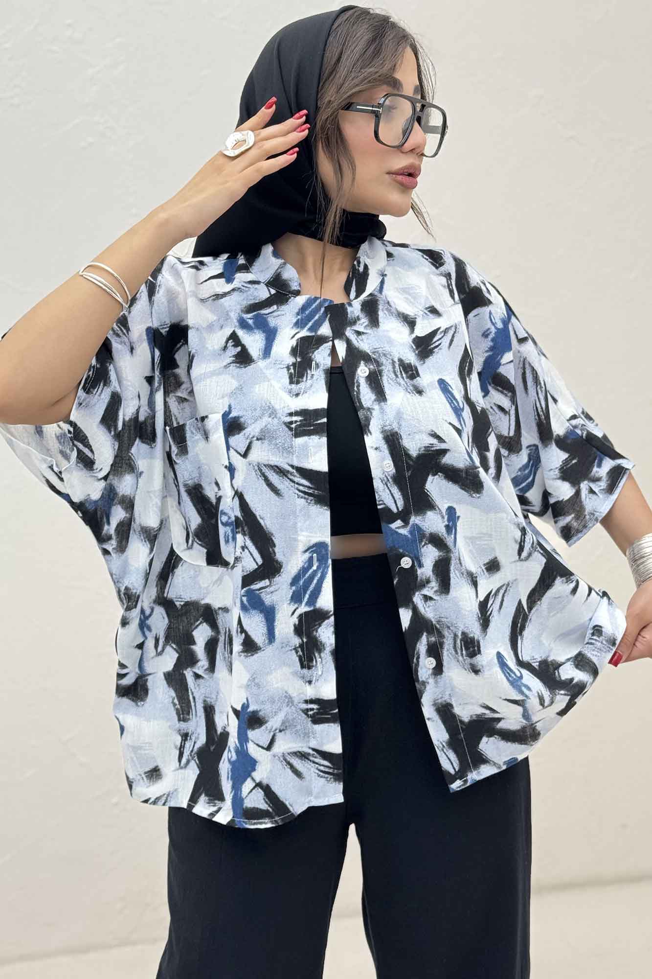 شومیز یقه سه سانت لینن اسلپ کد 4