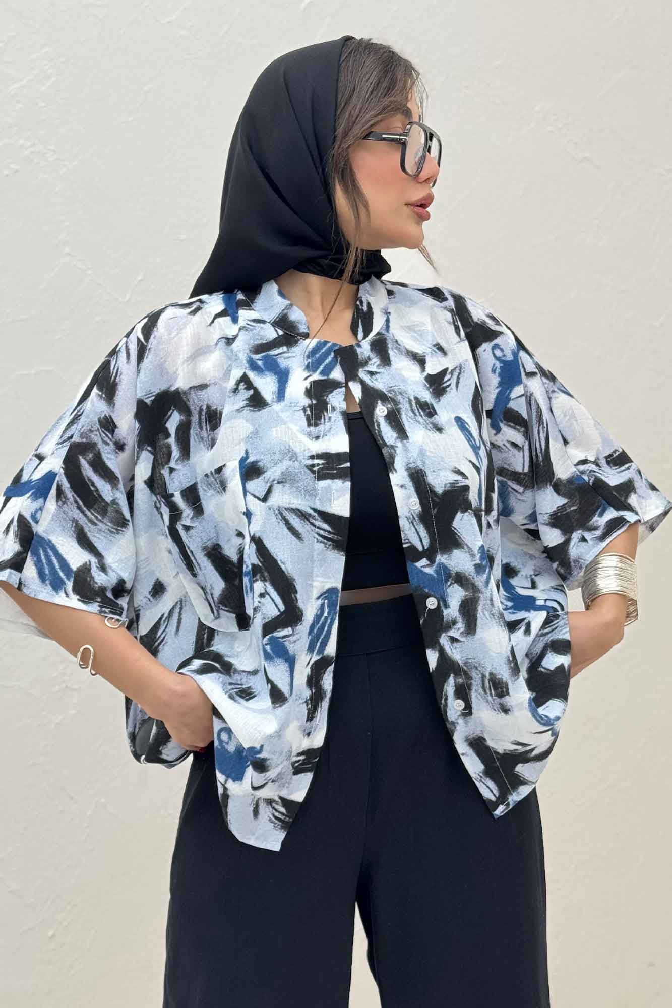 شومیز یقه سه سانت لینن اسلپ کد 4