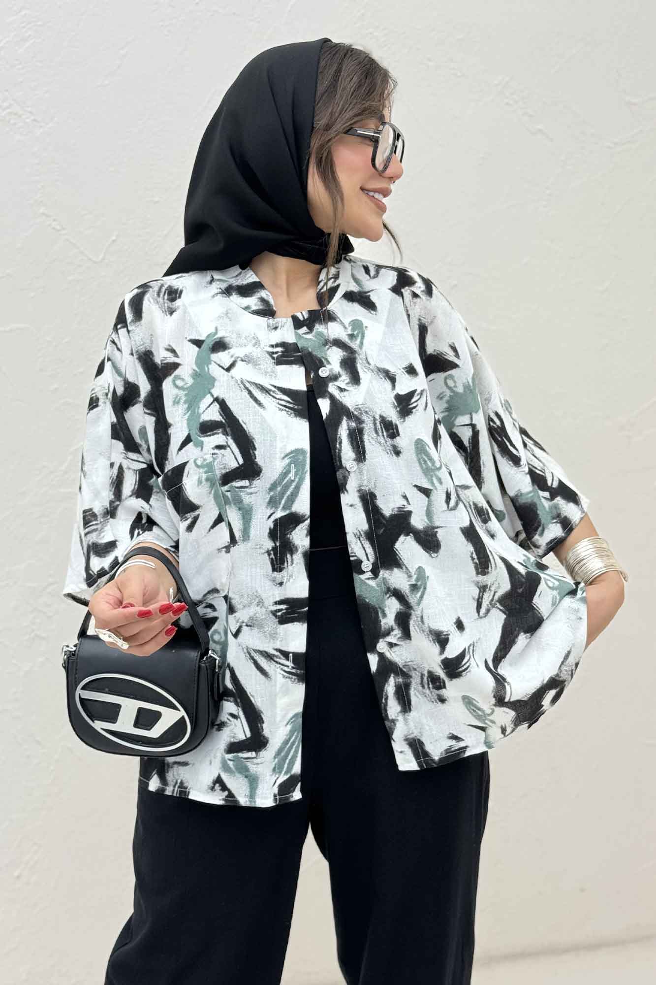 شومیز یقه سه سانت لینن اسلپ کد 4